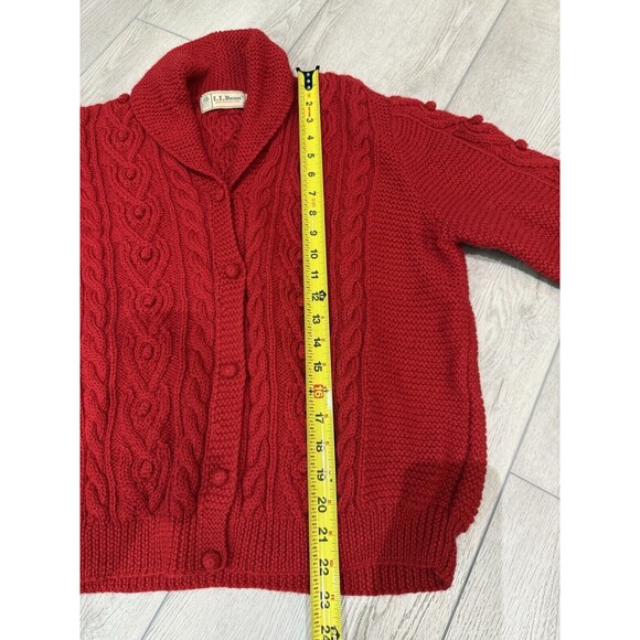 Vintage LL Bean Cardigan Cable Knit Sweater Wool Fisherman |. Red | Size 42 - L - Picture 14 of 14